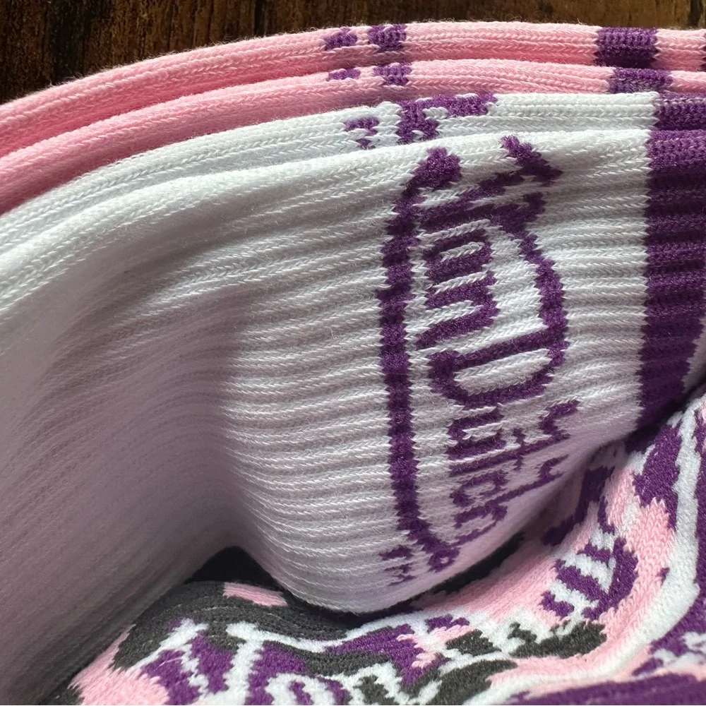 Von Dutch 3-Pack Women’s Pink and Purple Crew Socks with Logo NWT